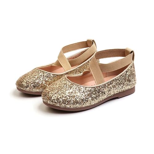 Ballerina Schuhe Mädchen Prinzessin Glitter Leder Mädchen Schuhe Weiche Bequeme Glänzende Pailletten Kinder Schuhe Süße Hochzeit Kleid Party Flats Schuhe(Gold,26-insole16cm) von SZPXXX