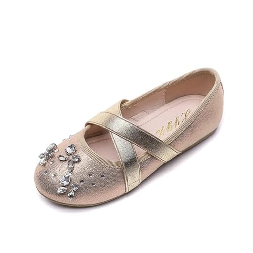 Ballerina Schuhe Mädchen Schuh Mädchen Prinzessin Schuh Strass Leder Schuhe Mit Weichen Sohlen Modische Casual Schuhe Vielseitig Mädchen Tanz Schuh(Champagne,27-insole176mm) von SZPXXX