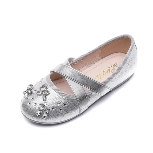 Ballerina Schuhe Mädchen Schuh Mädchen Prinzessin Schuh Strass Leder Schuhe Mit Weichen Sohlen Modische Casual Schuhe Vielseitig Mädchen Tanz Schuh(Silver,31-insole202mm) von SZPXXX