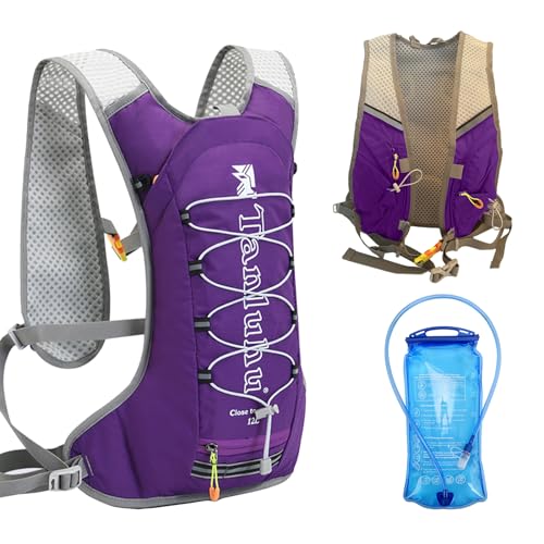 SZSMART Multifunktionaler Rucksack für Outdoor-Sport, Camping, Radfahren, Laufen, Klettern, Wandern, Weste, funktionaler Trinkrucksack mit 2 l Trinkblase (lila) von SZSMART