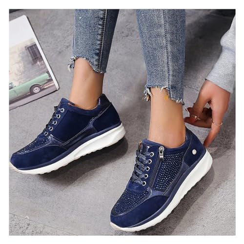 Damen Stiefeletten & Booties Niedrige PU-Lederschuhe mit gepolsterter Sohle und seitlichem Reißverschluss Modische High-Top-Sneakers,Blau,39EU von SZYDM