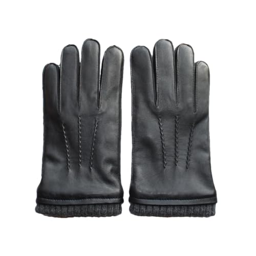 Saeohnssty Schaffell-Touchscreen-Handschuhe für Herren, Wolle, gestrickt, warmes Fleece, Motorrad-Fahrlederhandschuhe von Saeohnssty