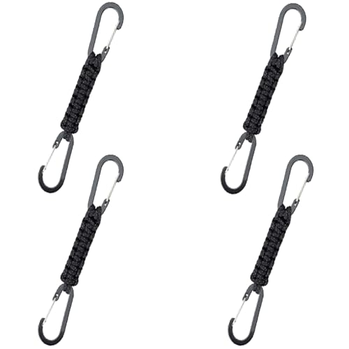 4 farbige Paracord-Schlüsselanhänger mit Karabiner-Clips, robuster D-Ring, Kletter-Clip, Schlüsselband, Aufhänger, Kinderwagenhaken für Outdoor, Klettern, Wandern, Camping, Radfahren (schwarz-weiße von SagaSave