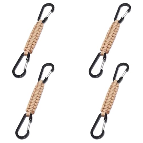 4 farbige Paracord-Schlüsselanhänger mit Karabiner-Clips, robuster D-Ring, Kletterkarabiner, Schlüsselband, Aufhänger, Kinderwagenhaken für Outdoor, Klettern, Wandern, Camping, Radfahren (beige) von SagaSave