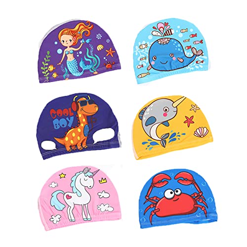 Saijer Cartoons Kinder Badekappe,rutschfest Schwimmkappe Wasserdicht Haarpflege Lange Kurze Haar Für Mädchen Jungen Teens Kids Swim Cap von Saijer