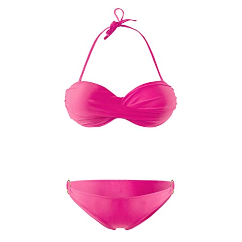 Saingace Bandeau Bikini Damen Push Up Zweiteilige Badeanzug Bademode Bikini Set (Heißes Rosa, XL) von Saingace