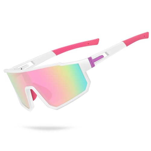 Sakmot Schnelle Brille, Sportbrille-Sonnenbrille Herren-Damen-Fahrradbrille-Sunglasses Polarisierte UV400 Schutzbrille für Outdooraktivitäten Wie Radfahren Laufen Glof Ski (Rosa) von Sakmot