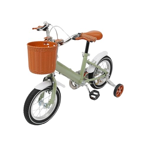 Kinderfahrrad, 12-Zoll-Fahrrad für 2-4 Jahre Mädchen Fahrrad mit Stützräder und Korb, Balance- und Pedal-Lernfahrrad (Grün) von Salmeee