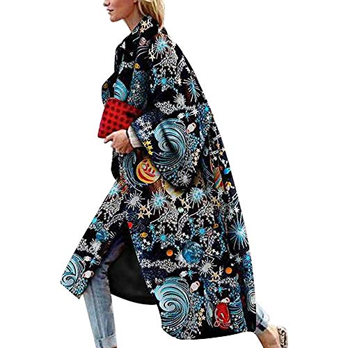 SalmophC Damen Lange Strickjacken mit Taschen, Mode Bunte geometrische Abstraktion Druck ausgestellte Ärmel Trenchcoat Open Front Outwear Jacke von SalmophC