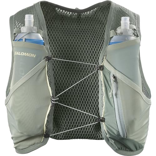 Salomon Active Skin 4 Unisex Hydrationsweste Trail running Wandern MTB mit Hydrationsflaschen, Einfache Flüssigkeitszufuhr, Präzise Passform, Optimierte Verstaumöglichkeiten, Grün, L von Salomon