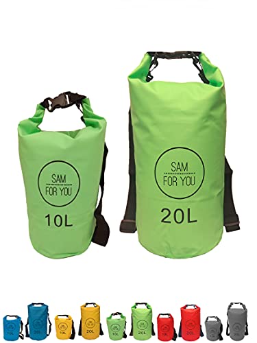 Sam for You Wasserdichter Packsack, Waterproof, Seesack, 10/20 Liter, Drybag mit verstellbarem Schultergurt (Grün, 20 L) von Sam for You