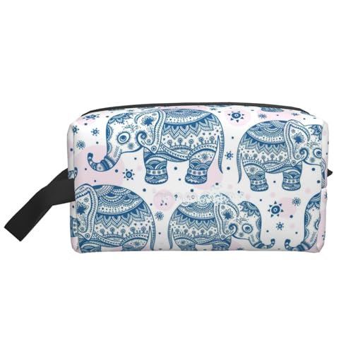 Aufbewahrungstasche mit Boho-Elefanten-Aufdruck, große Reise-Kosmetik-Make-up-Tasche, tragbarer Organizer für Toilettenartikel, Zubehör, weiß, Einheitsgröße von SamLng