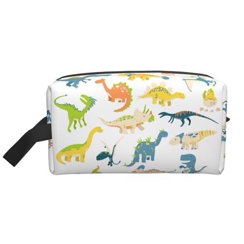 Aufbewahrungstasche mit Cartoon-Dinosaurier-Bildern, große Reise-Kosmetik-Make-up-Tasche, tragbarer Organizer für Toilettenartikel, Zubehör, weiß, Einheitsgröße von SamLng