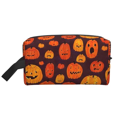 Aufbewahrungstasche mit Halloween-Kürbis-Aufdruck, große Reise-Kosmetik-Make-up-Tasche, tragbarer Organizer für Toilettenartikel, Zubehör, weiß, Einheitsgröße von SamLng