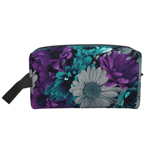 Aufbewahrungstasche mit violetten und blaugrünen Blumen – große Reise-Kosmetik-Make-up-Tasche, tragbarer Organizer für Toilettenartikel, Zubehör, weiß, Einheitsgröße von SamLng