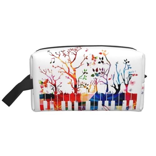 Bunte Aufbewahrungstasche mit Klaviertastatur, Musiknoten-Druck, große Reise-Kosmetik-Make-up-Tasche, tragbarer Organizer für Toilettenartikel, Zubehör, weiß, Einheitsgröße von SamLng