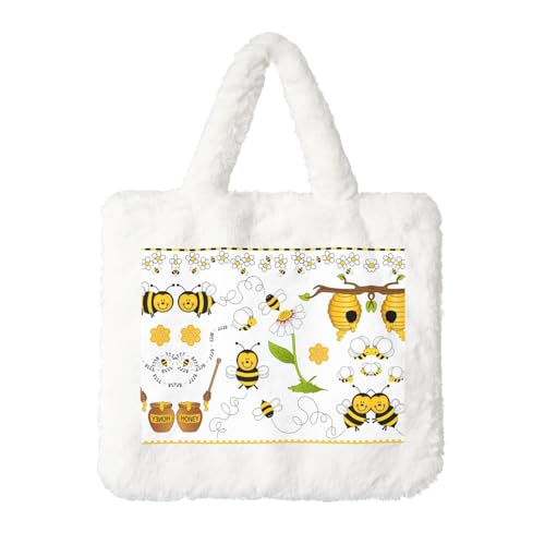 Flying Bees Daisy Honey Plüsch-Handtasche für Damen – Große Münztasche, Geldbörse und Klettverschluss-Zubehör – Perfektes Geschenk für Frauen, weiß, Einheitsgröße von SamLng