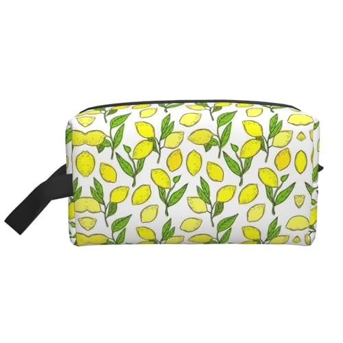 Gelbe frische Zitronen Print Aufbewahrungstasche – große Reise-Kosmetik-Make-up-Tasche, tragbarer Organizer für Toilettenartikel, Zubehör, weiß, Einheitsgröße von SamLng