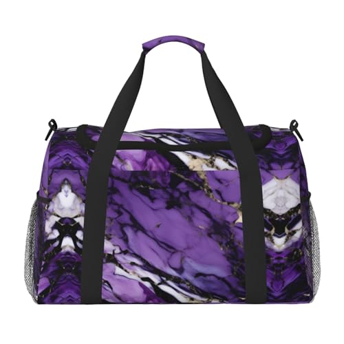 Marble Purple Travel Tote Bag - Large Reusable Shopping Bag Vacation Tote Sports Duffel Bag with Adjustable Crossbody Strap, Black, One Size, Schwarz , Einheitsgröße von SamLng