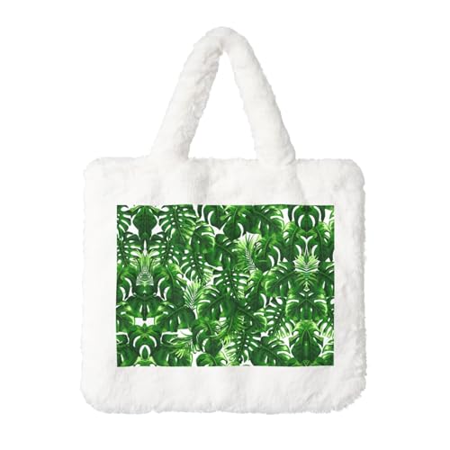 Monstera Deliciosa Bananenpalme Plüsch Handtasche für Damen - Große Münztasche, Geldbörse und Klettverschluss-Zubehör - Perfektes Geschenk für Frauen, weiß, Einheitsgröße von SamLng