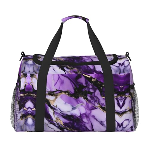 Purple Marble Travel Tote Bag - Large Reusable Shopping Bag Vacation Tote Sports Duffel Bag with Adjustable Crossbody Strap, Black, One Size, Schwarz , Einheitsgröße von SamLng