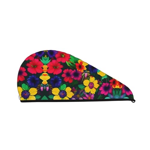 SamLng Rainbow Flowers Pattern Coral Velvet Dry Hair Cap - Perfect for Home, Travel, Pool Parties, Beaches, Baths, and More von SamLng