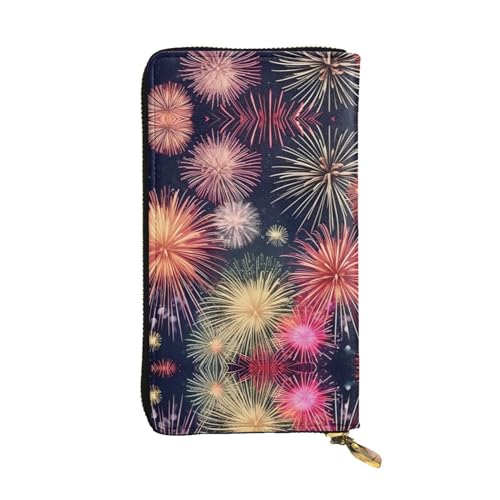 SamLng Schöne Feuerwerk Print Leder Lange Clutch Geldbörse für Frauen - Mode und Leicht Wasserdicht Leder Geldbörse Schwarz Einheitsgröße, Schwarz , Einheitsgröße von SamLng