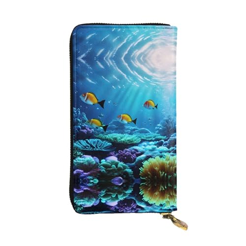 SamLng Tranquil Underwater Scenery Print Leather Long Clutch Wallet for Women - Fashion and Lightweight Waterproof Leather Wallet, Black, One Size, Schwarz , Einheitsgröße von SamLng