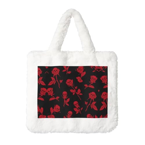 Skull Rose Plüsch Handtasche für Damen - Große Münztasche, Geldbörse und Klettverschluss-Zubehör - Perfektes Geschenk für Frauen, weiß, Einheitsgröße von SamLng