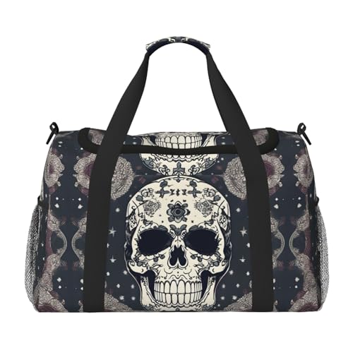 Totenkopf-Reisetasche für Yoga und Blumen, groß, wiederverwendbar, Urlaubstasche, Sporttasche mit verstellbarem Schultergurt, Schwarz, Einheitsgröße, Schwarz , Einheitsgröße Totenkopf-Reisetasche für Yoga und Blumen, groß, wiederverwendbar, Urlaubstasche, Sporttasche mit verstellbarem Schultergurt, Schwarz, Einheitsgröße, Schwarz , Einheitsgröße von SamLng