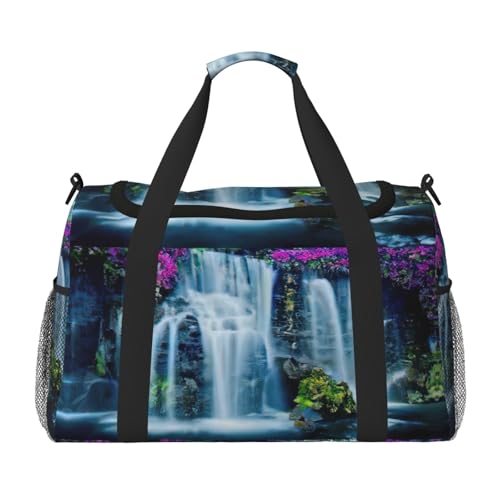 Wasserfall- und Blumenhandtasche - Große wiederverwendbare Einkaufstasche, ideal für Camping, Sport, Fitnessstudio und Outdoor-Aktivitäten, Schwarz , Einheitsgröße von SamLng