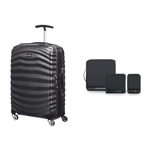 Samsonite Lite-Shock - Spinner S Handgepäck, 55 cm, 36 L, mit 4 Rollen, Schwarz (Black) & Pack-Sized, Set aus 3 Gepäck-Organizern, 14/22/30 cm, Schwarz (Black) von Samsonite