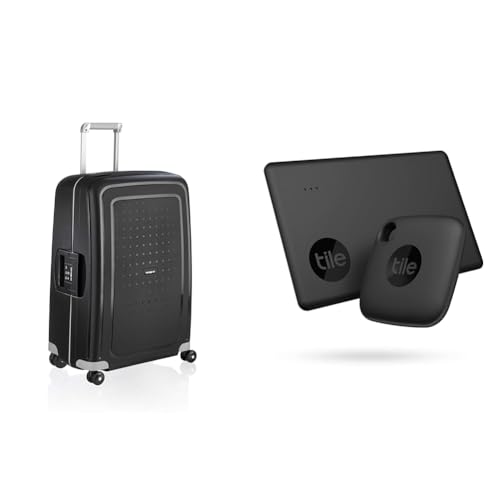 Samsonite S'Cure - Spinner M Suitcase, 69 cm, 79 L, Black (Black) & Tile Bluetooth Item Finder Set von Samsonite