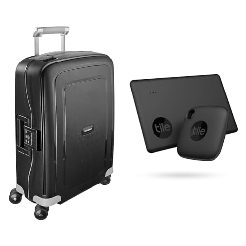 Samsonite S'Cure - Spinner S Carry-On Luggage, 55 cm, 34 L, 4 Wheels, Black (Black) & Tile Bluetooth Item Finder Set von Samsonite