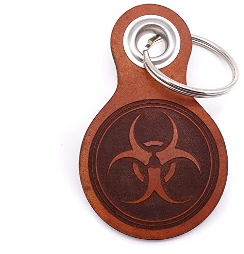 Samunshi® Biohazard Schlüsselanhänger Leder Gravur Motiv für Männer und Frauen Individuell Schlüssel Anhänger Geschenk 8x4,8cm Cognac braun/graviert von Samunshi