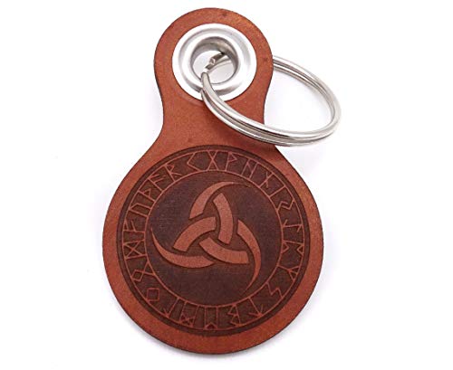 Samunshi® Odins DREI Hörner Schlüsselanhänger Leder Gravur Motiv für Männer und Frauen Individuell Schlüssel Anhänger Geschenk 8x4,8cm Cognac braun/graviert von Samunshi