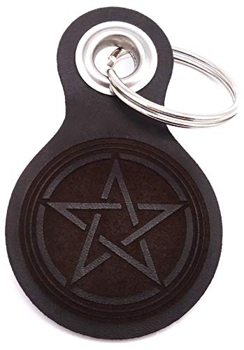 Samunshi® Pentagramm Schlüsselanhänger Leder Gravur Motiv für Männer und Frauen Individuell Schlüssel Anhänger Geschenk 8x4,8cm dunkel braun/graviert von Samunshi