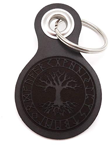 Samunshi® Yggdrasil Schlüsselanhänger Leder Gravur Motiv für Männer und Frauen Individuell Schlüssel Anhänger Geschenk 8x4,8cm dunkel braun/graviert von Samunshi