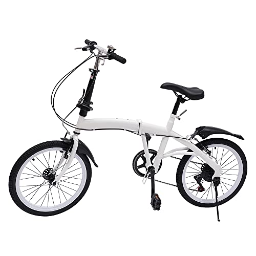 SanBouSi 20 Zoll Klappräder 7 Gang Fahrrad Doppel V Bremse, Kohlenstoffstahl Material Faltrad Klappfahrrad Folding City Bike, Weiß von SanBouSi