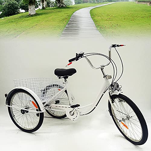 SanBouSi 24 Zoll Dreirad für Erwachsene 8 Gang Dreirad Fahrrad mit Einkaufskorb 3 Rad Fahrrad für Erwachsene und ältere Menschen Höhenverstellbar, Weiß SanBouSi 24 Zoll Dreirad für Erwachsene 8 Gang Dreirad Fahrrad mit Einkaufskorb 3 Rad Fahrrad für Erwachsene und ältere Menschen Höhenverstellbar, Weiß von SanBouSi