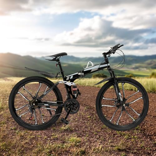 SanBouSi 26 Zoll Faltbares Mountainbike 21 Gang Fahrrad Klapprad Hardtail mit Federgabel und Doppelten Stoßdämpfung für Erwachsene und Jugendliche von SanBouSi