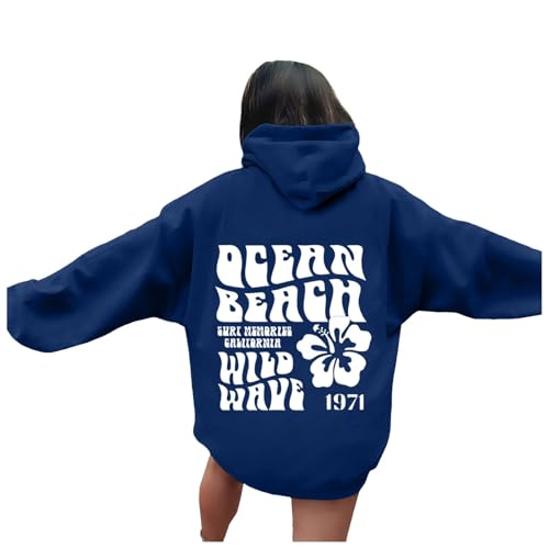 Baggy Hoodie Damen Oversize Sweatjacke - Sport Hoody Langarm Kapuzenpullover, Herbst Winter Frauen Buchstaben Druck Locker Casual Oberteil Briefe Drucken Rundhals Pulli Streetwear Kapuze Sweatshirt von Sanaryun