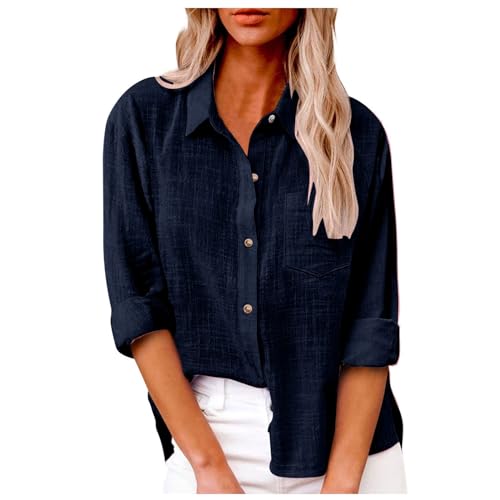 Blusen & Tuniken Für Damen Freizeit Sommerblusen Elegant Langarm Hemdbluse Zum Knöpfen V-Ausschnitt Baumwolle Oberteile Hemd Casual Arbeit Musselin Bluse Shirts Damen von Sanaryun