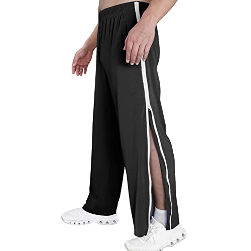 Breite Jogginghose Herren Mit Seitlichem Reißverschluss Am Bein Open Leglang Freizeithose Weites Bein Trainingshose Reha Hose Seitlich Bequem Zu Öffnen Sporthose Strassenmode Mit Tasche Sportswear von Sanaryun