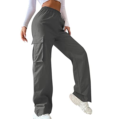 Cargohose Damen Baggy Jeans - Breites Bein Cargo Hosen 90Er Streetwear Freizeithose Mit Multi Tasche Jeanshose Y2K Clothes Boyfriend Pants E-Girl Style Stilvoll Hose Elastische High Waist Leinenhose von Sanaryun