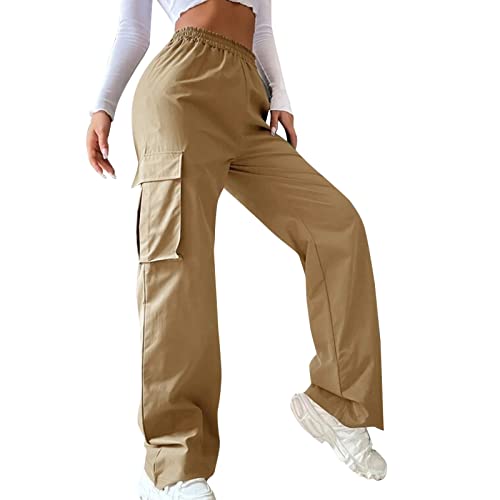 Cargohose Damen Baggy Jeans - Breites Bein Cargo Hosen 90Er Streetwear Freizeithose Mit Multi Tasche Jeanshose Y2K Clothes Boyfriend Pants E-Girl Style Stilvoll Hose Elastische High Waist Leinenhose von Sanaryun