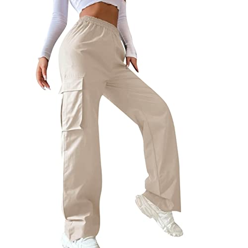 Cargohose Damen Baggy Jeans - Breites Bein Cargo Hosen 90Er Streetwear Freizeithose Mit Multi Tasche Jeanshose Y2K Clothes Boyfriend Pants E-Girl Style Stilvoll Hose Elastische High Waist Leinenhose von Sanaryun