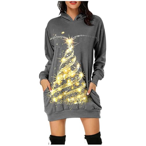 Damen Kleider, Black Friday, Damen Weihnachtskleid Rundhals Hoodie Lustig Minikleid Winter Weihnachtskleider Rentier Druck Weihnachts Partykleid Rotwein Glas Weihnachtskleidung Elegant Weihnachtspullo von Sanaryun