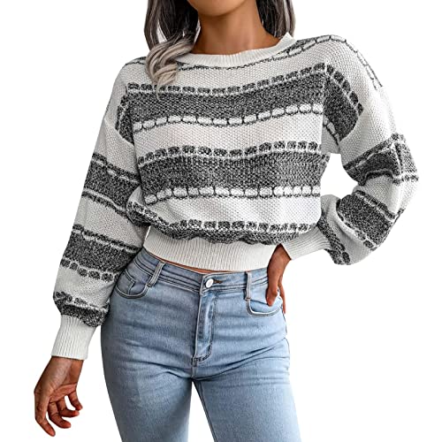 Damen Norweger Pullover Rundhals Colorblock Herbstpulli Stilvolle Slim Fit Gestreift Sweater Bequem Warm Strickpullover Langarm Tops Strickwaren von Sanaryun