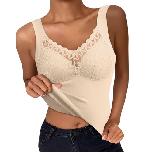 Damen Winter BH Hemd Ohne Bügel mit Cups V-Ausschnitt Thermo Fleece Unterhemden Ärmellos Gefütterte Tank Top Eingebauter BH Wärme und Warme Weste Halten von Sanaryun